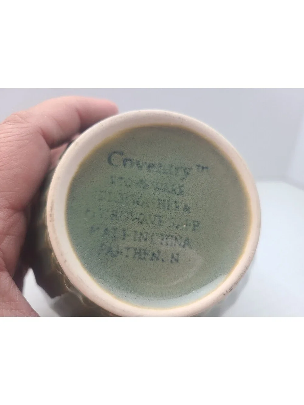Coventry Parthenon Sage Green Stoneware Vintage Sugar Bowl w/ Lid Greek Revival